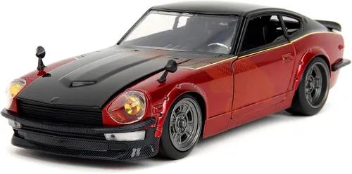 Vista 2 de 1972 Datsun 240Z Negro y Rojo Metálico con Gráficos Fast X (2023) Película Fast & Furious Series 1/24 Modelo de coche fundido a troquel por Jada