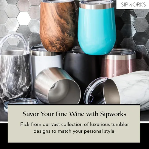 Vista 8 de Sipworks Vaso de vino con tapa, vaso de vino aislado de acero inoxidable de 12 onzas, portátil, resistente a derrames, sin tallo, copa de vino