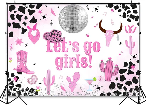 Vista 4 de Avezano Let's Go Girls - Telón de fondo para decoración de fiesta de cumpleaños, disco espacial de vaquera, despedida de soltera, sesión de fotos