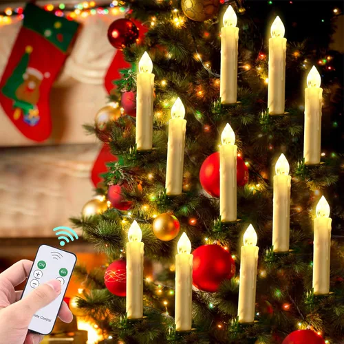 Vista 10 de RaceGT Paquete de 6 velas cónicas sin llama, velas de ventana cónicas a pilas con temporizador remoto, candelabros LED parpadeantes sin llama