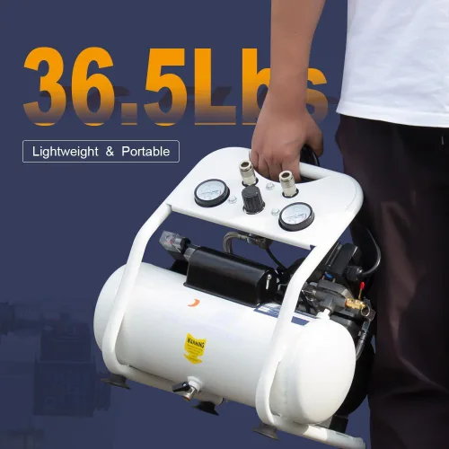 Vista 6 de Compresor de aire portátil para perros calientes, 0.8 HP 2.5 galones 1.73CFM@90PSI Compresor sin aceite, 62 dB ultra silencioso con panel