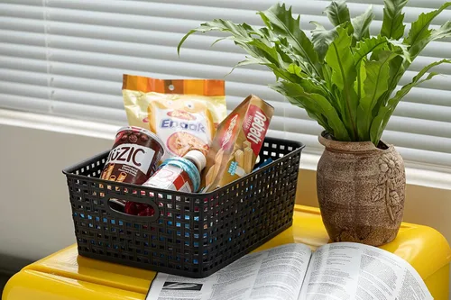 Vista 6 de Eslite Cestas de almacenamiento de plástico para organizar, 11 x 8.5 x 4.7 pulgadas, paquete de 4 (negro)