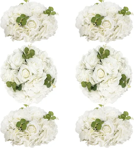 Vista 13 de Bolas de flores burdeos para centros de mesa: 11.8 pulgadas de diámetro, juego de 6