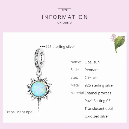 Vista 3 de You are My Sunshine Charms de plata de ley con ópalo y sol, colgante de cuentas para niñas, regalos para mujeres pulsera y collar