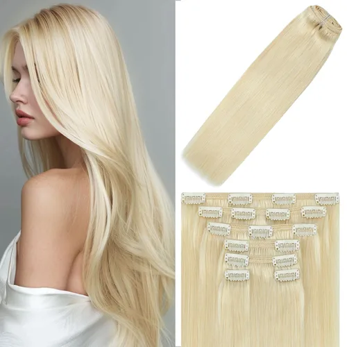 Vista 26 de WindTouch - Extensiones de cabello humano liso con pinzas, color negro azabache, 2.47 onzas, N.° 1, 12 pulgadas, 7