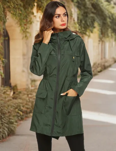 Vista 7 de LOMON Chaqueta ligera impermeable con capucha para mujer, para exteriores