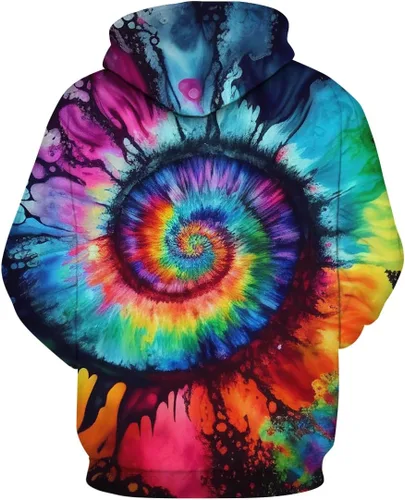 Vista 2 de Novelty Tie Dye Style Hoodies for Men Spiral Streak Print Sweatshirt Pullover