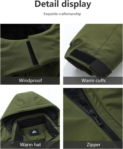 Vista 5 de Chaqueta de esquí para hombre con capucha, chaqueta impermeable de snowboard con forro de polar, chaqueta de invierno con múltiples bolsillos