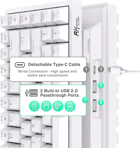Vista 6 de RK ROYAL KLUDGE RK84 80 RGB triple modo BT5024Gteclado mecánico con cable de intercambio rápido teclado inalámbrico de 84 teclas Bluetooth