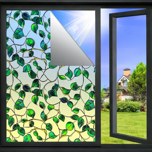 Vista 15 de SOMWISE Película de privacidad para ventana con herramientas, privacidad diurna y nocturna, decoración de vitrales de adherencia estática, tinte