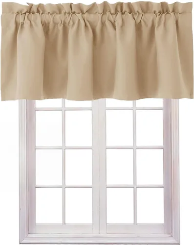 Vista 27 de Hiasan Cortinas opacas con cenefa para oscurecimiento sólido de habitación, cenefas con bolsillo para barra, para ventanas, 42 x 12 pulgadas