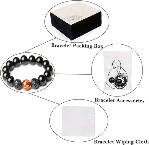 Vista 7 de Pulsera de obsidiana negra, pulsera de obsidiana negra Feng Shui para mujeres, hombres y parejas, hecha a mano con piedra tallada de ojo de tigre