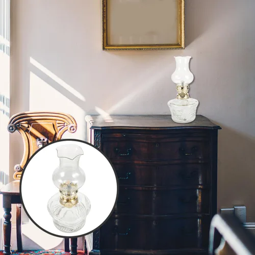Vista 8 de Lámpara de aceite para chimenea, lámpara de huracán, pantalla de cristal transparente para huracán, globo de aceite de vidrio para cubierta de vela