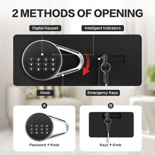 Vista 6 de Caja fuerte para el hogar, caja fuerte pequeña de 1.0 pies cúbicos con estante extraíble, sistema de alarma, caja de seguridad electrónica digital