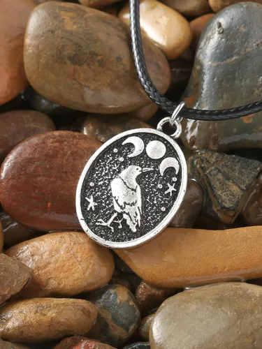 Vista 5 de HAQUIL Raven Necklace, Wiccan Raven Triple Moon Goddess Charm Pendant, Raven Jewelry Gift for Men and Women