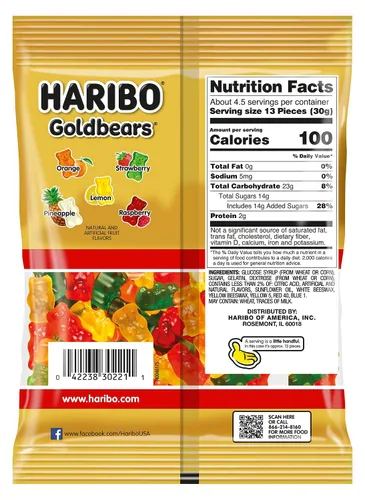 Vista 2 de HARIBO Goldbears, caramelos de gomitas, bolsas de 5 onzas (12 paquetes) Sabores variados