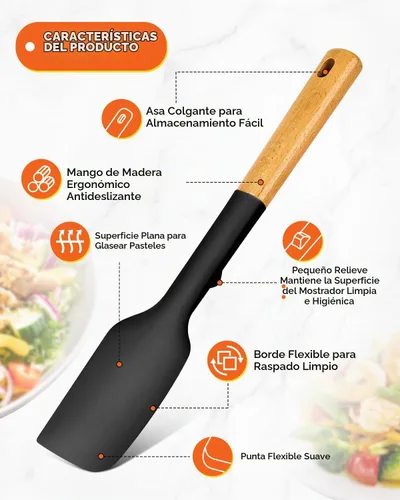 Vista 3 de Badiano Juego de cucharas de espátula de silicona para utensilios de cocina Negro