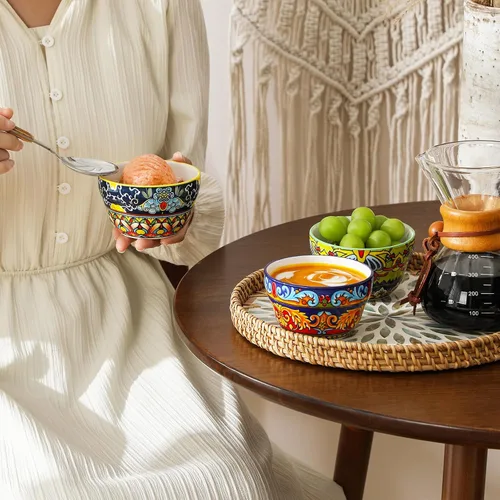 Vista 8 de vancasso Tazas de caldo de 8 onzas, cuencos pequeños bohemios, cuencos de postre para sopa, chile, helado, salsa de inmersión, tazas de café, aptos