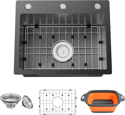 Vista 11 de Fregadero de cocina negro, fregadero de barra de acero inoxidable de 15 x 17 pulgadas, fregadero de cocina pequeño, elección ideal para espacios