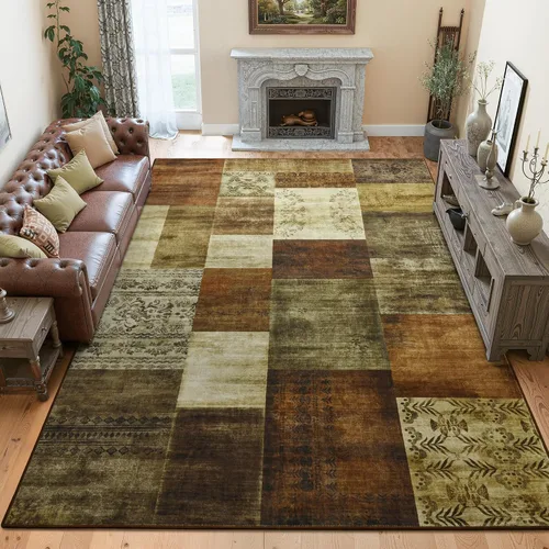 Vista 18 de Tepook Alfombras de área de 5 x 7 pies para sala de estar, alfombra geométrica grande moderna para dormitorio, alfombra de retazos lavable