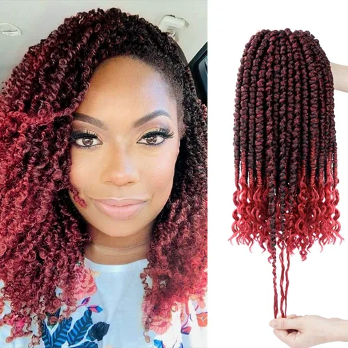 Vista 9 de Pelo de ganchillo senegalés pre primavera trenzado para mujeres negras, pelo sintético Passion Twist trenzado, pelo corto de 12 pulgadas rizado #1B