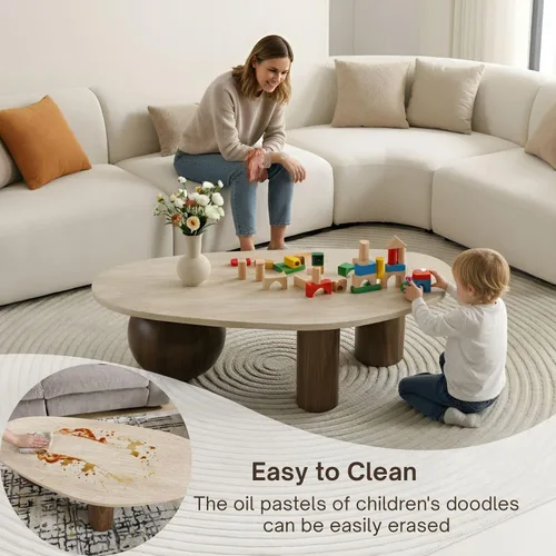 Vista 4 de Mesa de centro moderna de 55 pulgadas para sala de estar, patas de madera laminada con aspecto de mármol, mesas centrales para oficina en casa