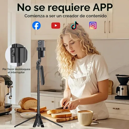 Vista 4 de Trípode para selfie de seguimiento automático de 70.9 pulgadas para iPhone Android, sin aplicación, trípode de rotación de 360° que sigue tu