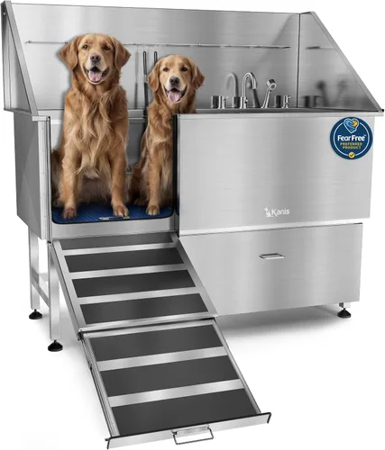 Vista 26 de KANIS Estación profesional de lavado de perros – Fregadero de lavado de mascotas de acero inoxidable 304 y bañera de aseo con ducha, rejillas