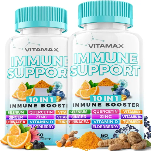 Vista 6 de Refuerzo de apoyo del sistema inmunológico 10 en 1 con saúco, D3, selenio, quercetina, zinc, vitamina C, jengibre, curcumina de cúrcuma, B6