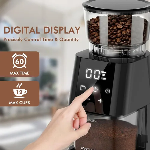 Vista 3 de AYCHIRO Molinillo de Café con Rebaba Eléctrico, Molinillo de Café Ajustable con 30 Configuraciones de Molienda, Molinillo de Granos de Café