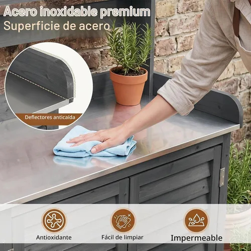 Vista 6 de Goplus Garden Potting Bench Table with Stainless Steel Tabletop