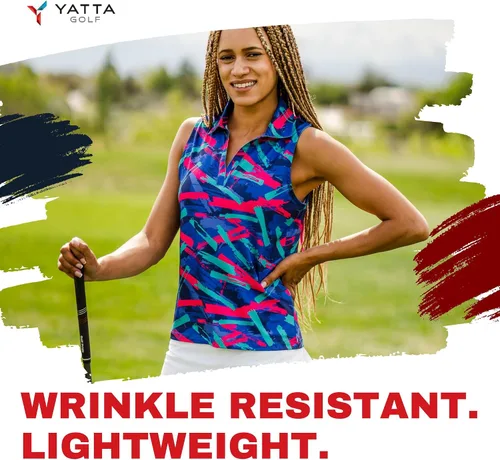 Vista 43 de YATTA GOLF Polo de golf sin mangas para mujer, absorbe la humedad, cuello en V, para golf, entrenamiento, golf