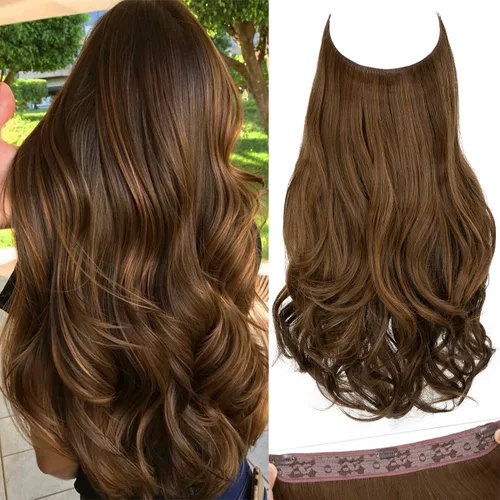Vista 30 de SARLA Extensiones de cabello con alambre invisible con 3 clips, postizo sintético corto, ondulado, rizado, diadema ajustable transparente