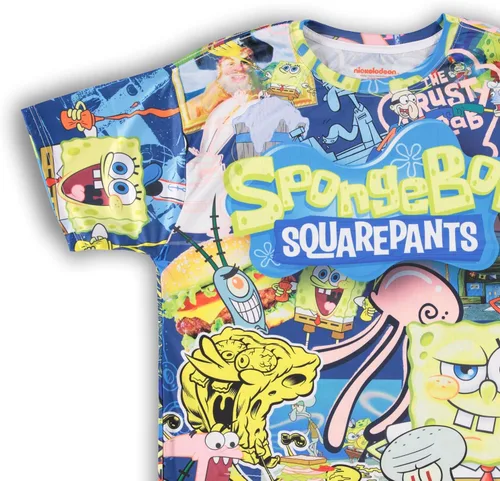 Vista 4 de Camiseta clásica de Bob Esponja para hombre de Bob Esponja, Patrick & Krusty Krab Sublimated Allover