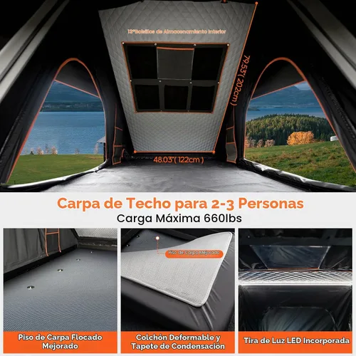 Vista 3 de Explorer Pro Rooftop Tent Hard Shell, 2-3 Person Aluminum Roof Top Tent