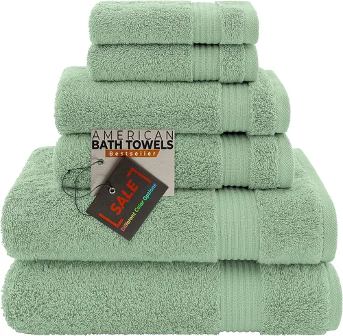 Vista 37 de American Bath Towels Juego de 6 toallas turcas de 100% algodón, ultra suaves, absorbentes, 2 toallas de baño, 2 toallas de mano, 2 toallas pequeñas