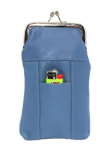 Vista 2 de Marshal® - Estuche para cigarrillos de cuero, bolsillo regular o 100 para encendedor de 100 (color azul bebé)