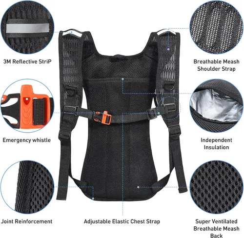 Vista 4 de KUYOU Rave Hydration Pack, Hydration Backpack with 2L Hydration Bladder, Festival Essential Water Backpack for Hiking, Running, Cycling, and Music
