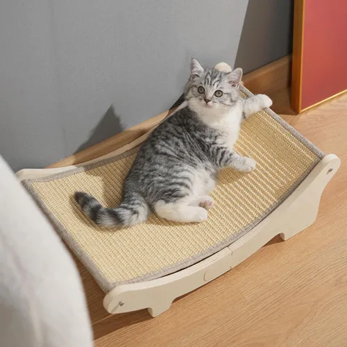 Vista 2 de Cat Scratcher Bed, Solid Wood Elevated Cat Hammock Bed, Scratch Pad with Secure Resting, Multifunctional Design and Cozy Spot for Indoor Cats