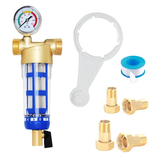Vista 9 de Beduan Filtro de agua de sedimentos para toda la casa, protector de sistema de prefiltro reutilizable de 50 micrones, rosca macho de 1/2 pulgada