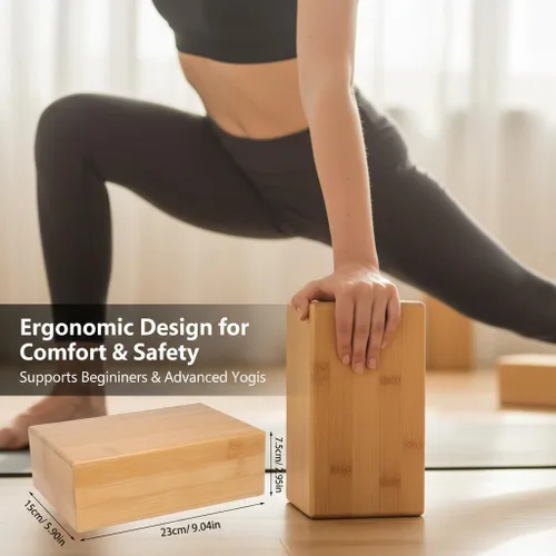 Vista 6 de SUPVOX Ladrillos de yoga de bambú, bloque de yoga, ladrillo de madera, ladrillo de yoga, corcho, ladrillo de madera, ladrillo de yoga, entrenamiento