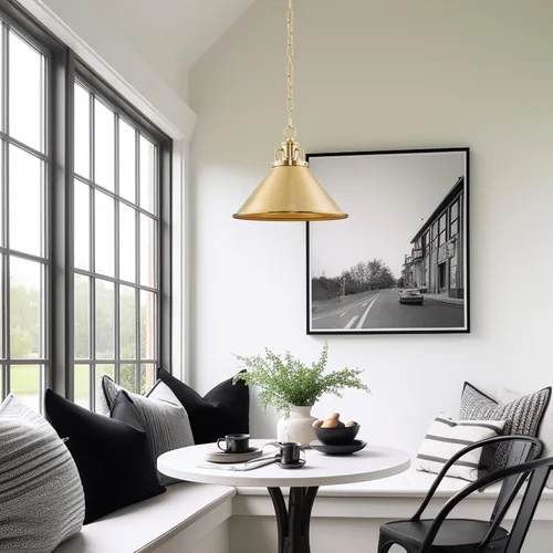 Vista 3 de Kira Home Romine - Lámpara colgante moderna dorada de 12 pulgadas con pantalla de metal en forma de cono, luz colgante dorada de mediados de siglo
