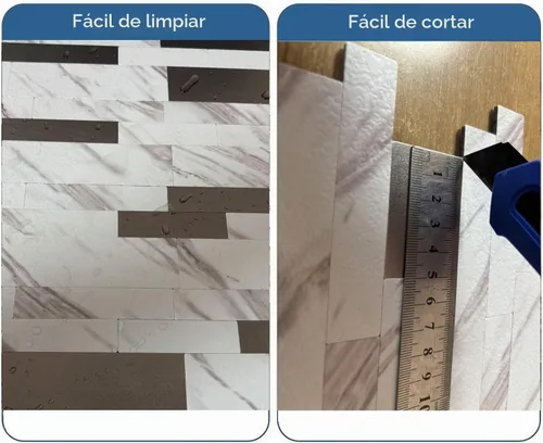 Vista 4 de 10 calcomanías de pared de mosaico de metal de PVC, mármol blanco Mármol blanco+gris esmerilado-2