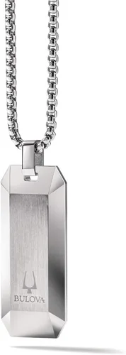 Vista 2 de Bulova Jewelry Men's Precisionist Round Box Link Chain Necklace with Dog Tag Pendant