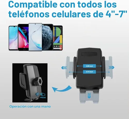 Vista 4 de Soporte para teléfono 2 en 1, soporte universal de cuello de cisne ajustable, rotación 360, liberación de un botón, se adapta a teléfonos de 4 a 7