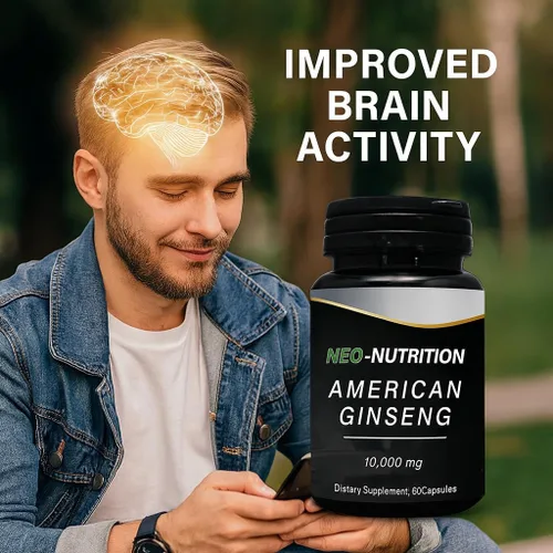 Vista 3 de AMERICAN GINSENG 10,000 mg de extracto de raíz de ginseng en polvo, píldoras de energía y enfoque para hombres y mujeres, potente raíz de ginseng