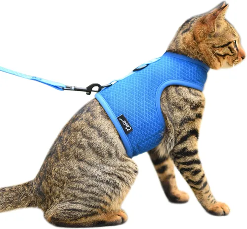 Vista 30 de Arnés de gato con correa, ajustable para gatos, chaleco acolchado para gatos, Black Plaid