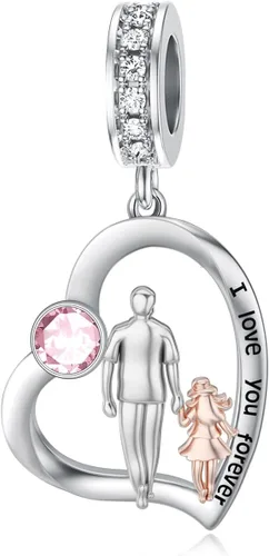 Vista 167 de PROESS Dije para padre, madre e hija, pulsera de plata de ley para pulseras, regalos de cumpleaños, día de San Valentín, para hija, madre, amante