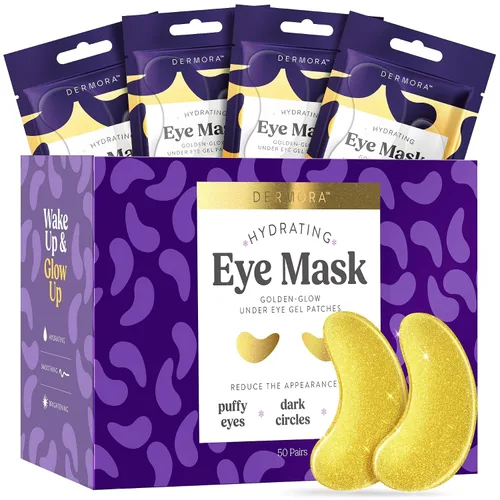 Vista 14 de DERMORA Parches de Resplandor Dorado para Debajo de los Ojos Tratamiento Rejuvenecedor Ojeras, Ojos Hinchados, Refrescante, Revitalizante