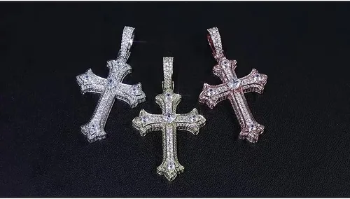 Vista 2 de RONALREL Exquisito collar con colgante de cruz de piedra de moissanita de oro de 14 quilates para mujer, impresionante collar con dije cristiano